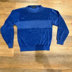 Vintage Mervyn’s Velour Sweatshirt Rib Chest Panel 80s 90s Retro Soft Blue
